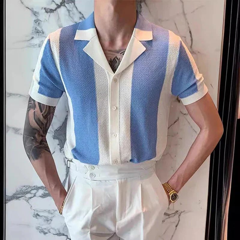 Chemise d’été rayée pour homme à col à revers
