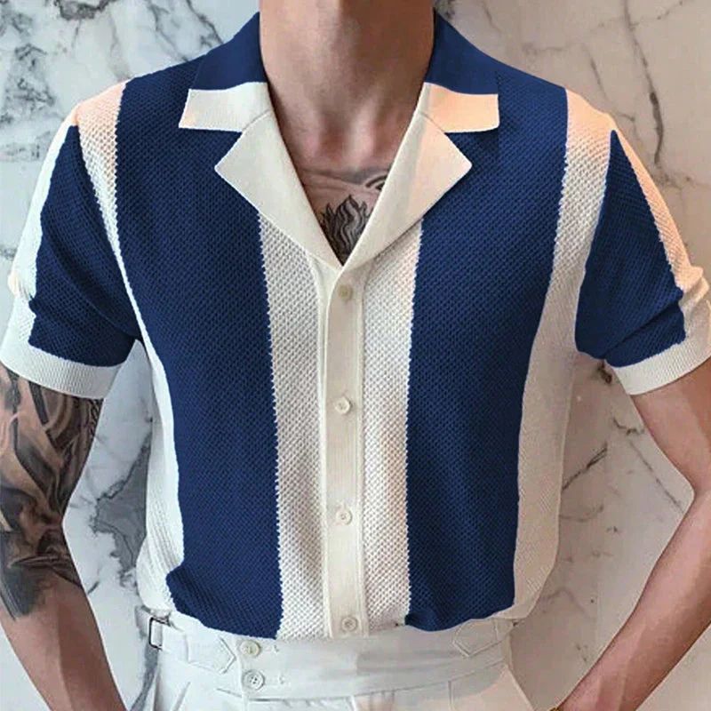 Chemise d’été rayée pour homme à col à revers