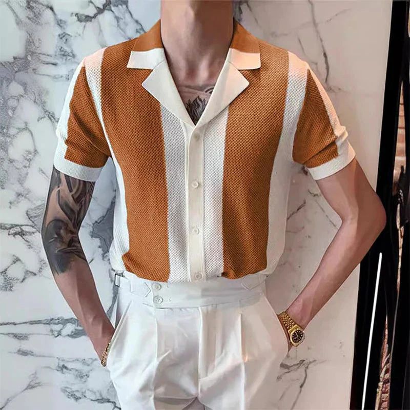 Chemise d’été rayée pour homme à col à revers