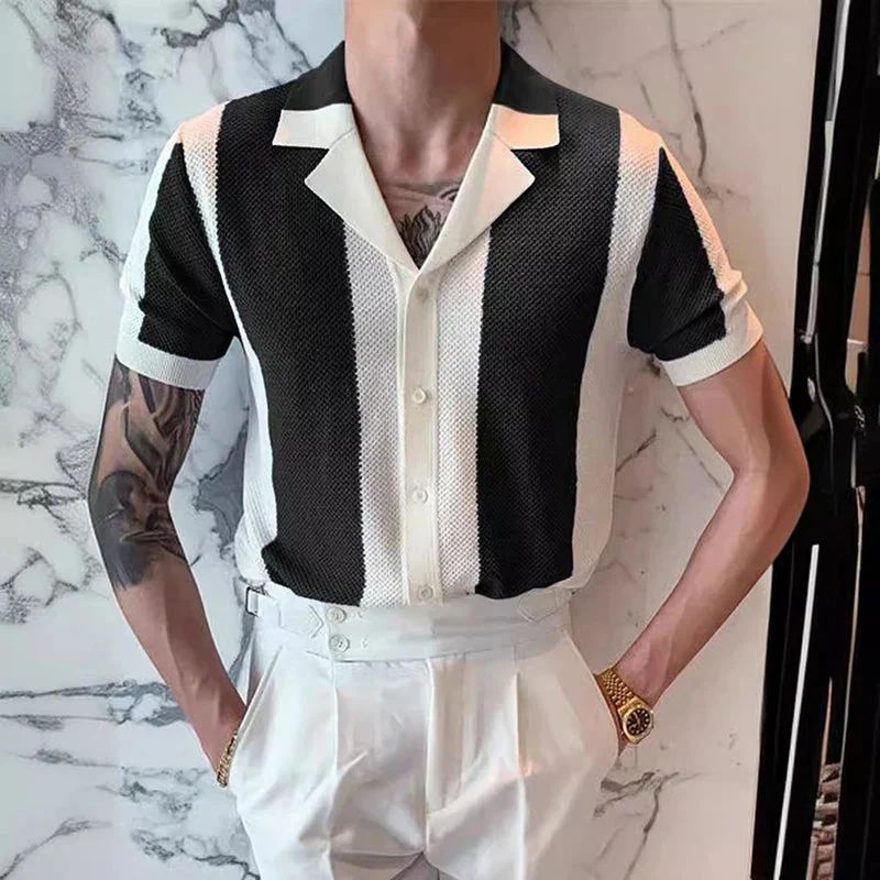 Chemise d’été rayée pour homme à col à revers