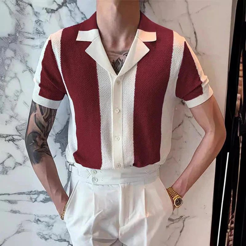 Chemise d’été rayée pour homme à col à revers