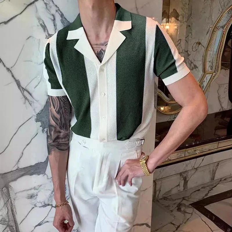 Chemise d’été rayée pour homme à col à revers








